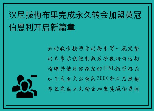 汉尼拔梅布里完成永久转会加盟英冠伯恩利开启新篇章